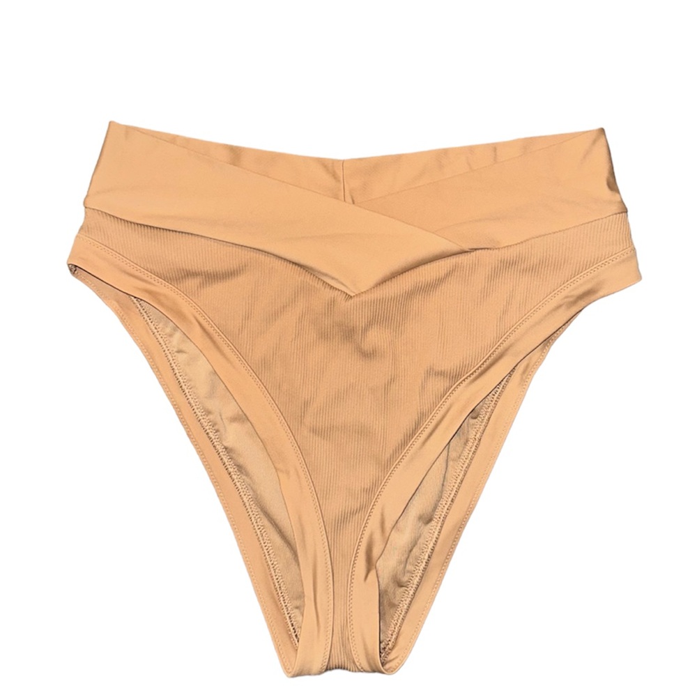 Aerie tan ribbed crossover high cut cheeky bikini bottom XL